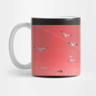 Seagulls in the sky, living coral pantone color 2019 Mug